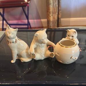 Lenox Cat and Bear Porcelain Figurines